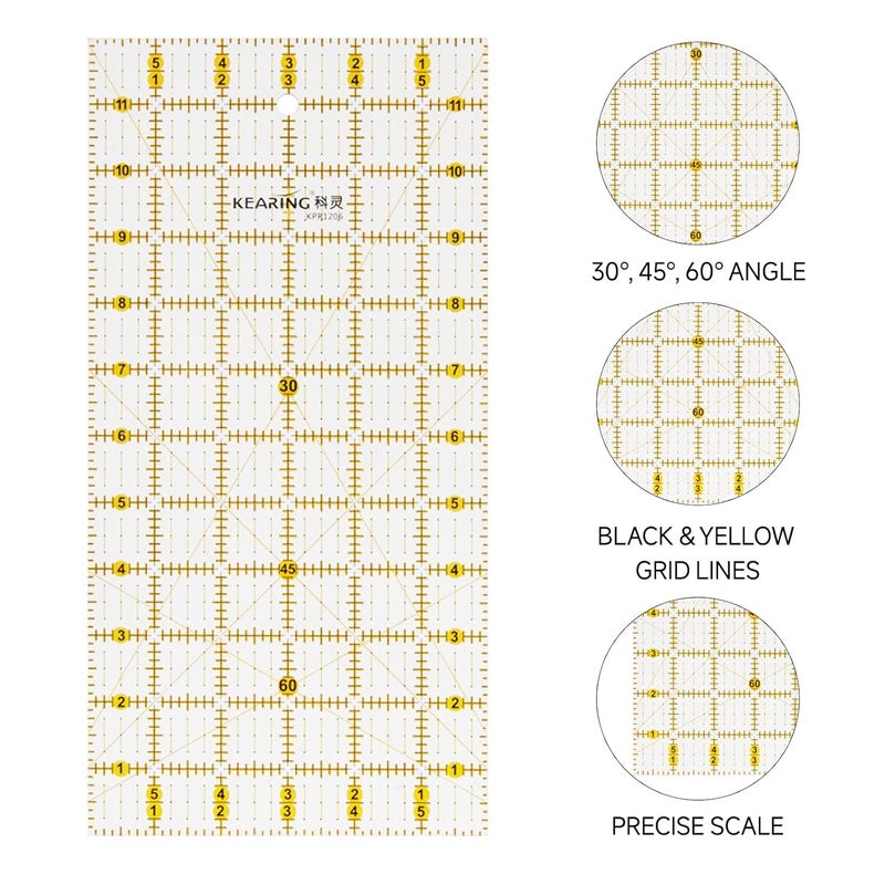 KEARING Quilting Ruler, Non-Slip Acrylic Sewing Ruler for Cutting Fabric, Clear Mini Quilting Ruler Set, 1/2" x 4" and 6" x 24" - Image 4